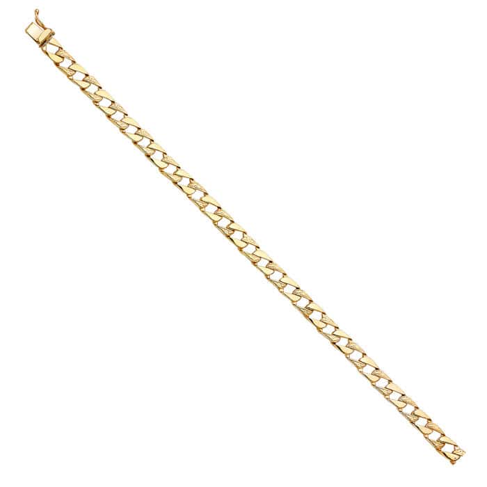 14K Yellow Gold Nugget Cuban Link Bracelet - 8"