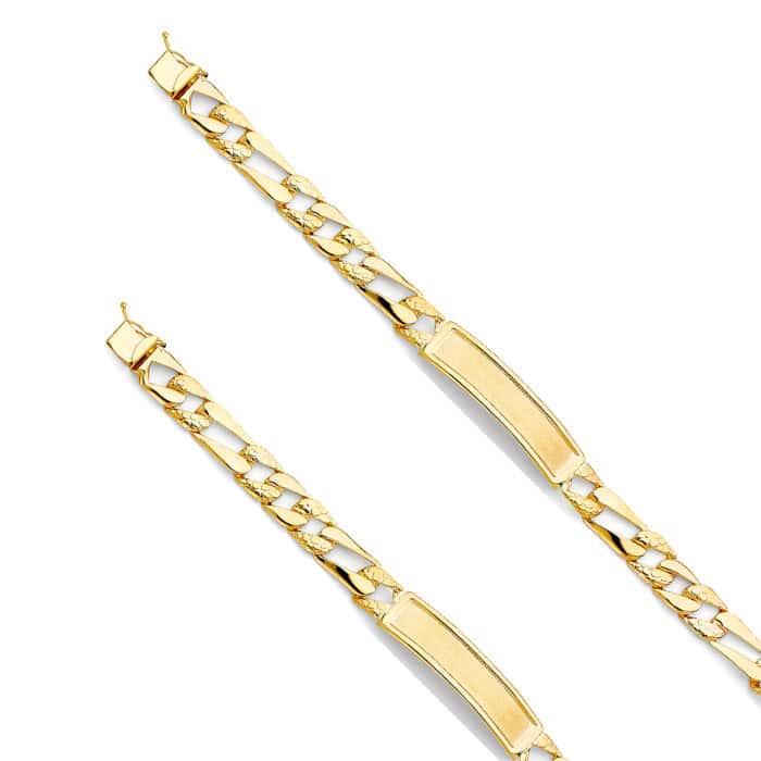14K Yellow Gold Stamp Nugget Figaro Link ID Bracelet - 8" - Image 2