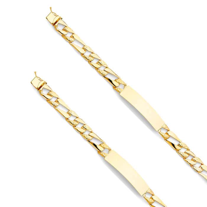 14K Yellow Gold Stamp Nugget Figaro Link ID Bracelet - 8" - Image 2