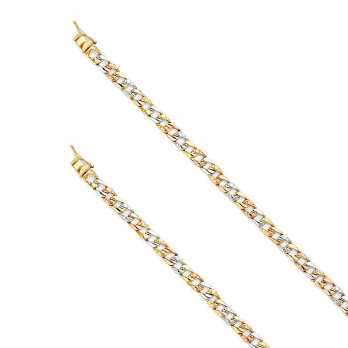 14K Tri Color Gold Stamp Nugget Cuban Link Bracelet - 7" - Image 2