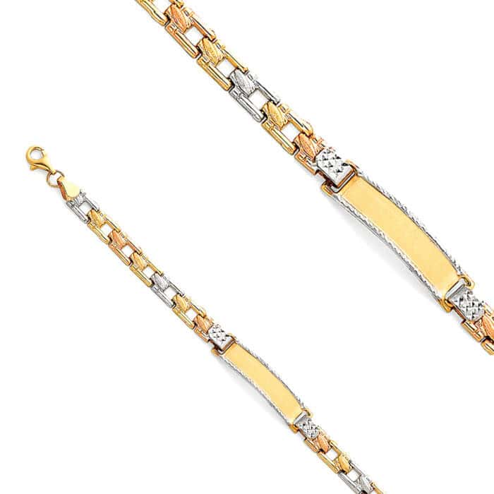 14K Tri Color Gold Light Stampato ID Bracelet - 6" - Image 2