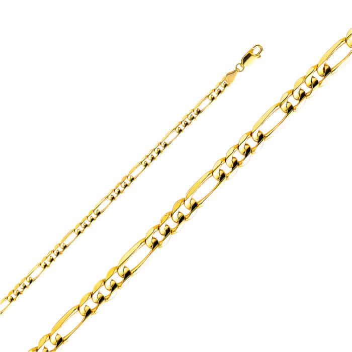 14K Yellow Gold 4.5 mm Figaro 3+1 Chain