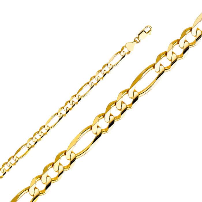 14K Yellow Gold 8.6 mm Figaro 3+1 Concave Chain
