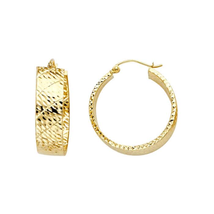 14K Yellow Gold Hollow Wide Full DC Hoop Earrings