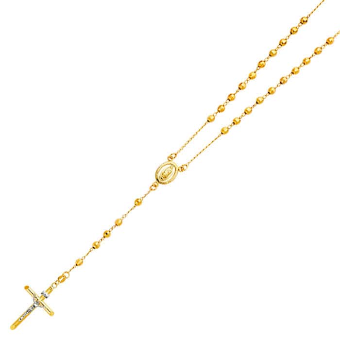 14K Yellow Gold 4mm Ball Rosary Necklace - 26"