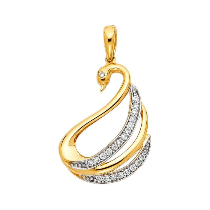 14K Yellow Gold Cubic Zirconia Swan Pendant