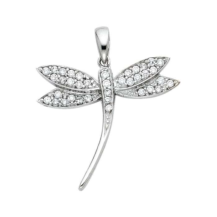 14K White Gold Cubic Zirconia Dragonfly Pendant