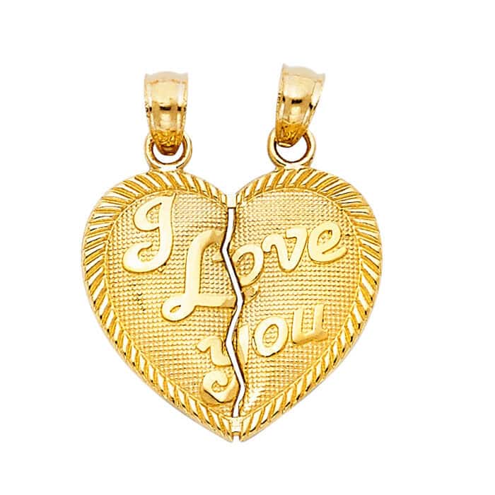 14K Yellow Gold "I Love You" Couple Broken Heart Pendant