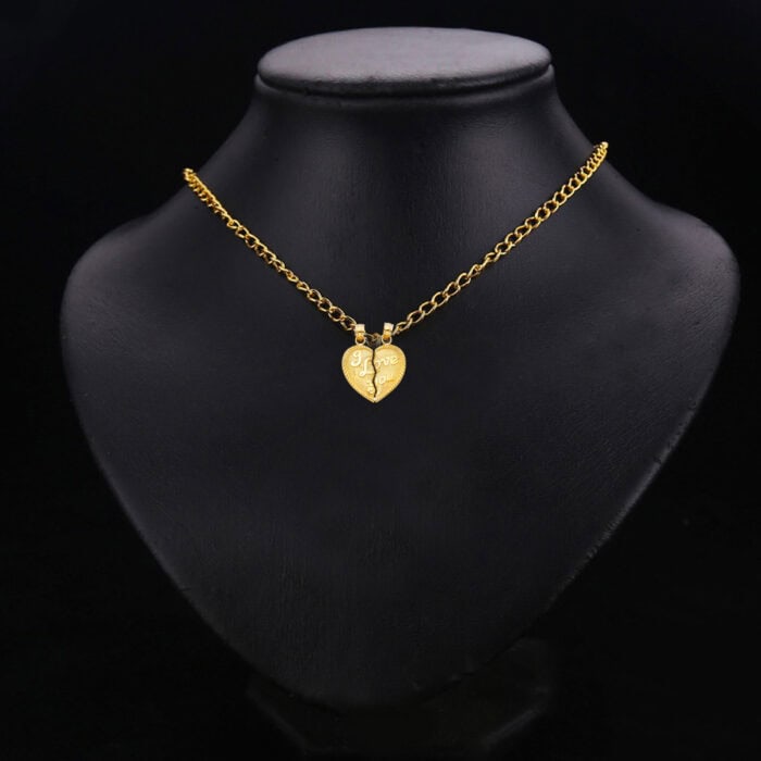 14K Yellow Gold "I Love You" Couple Broken Heart Pendant - Image 2