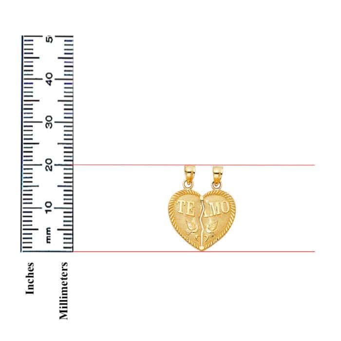 14K Yellow Gold "TEAMO" Couple Broken Heart Pendant - Image 3