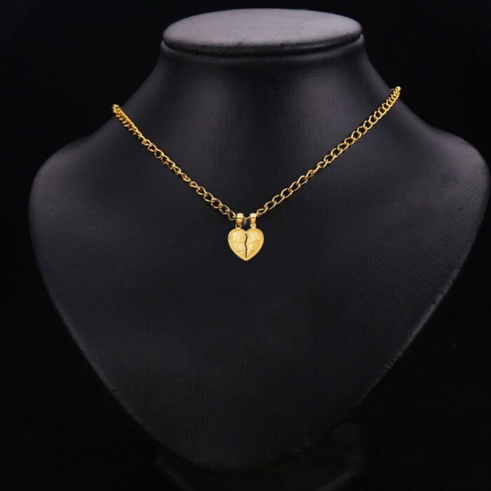 14K Yellow Gold Small "TEAMO" Couple Broken Heart Pendant - Image 2