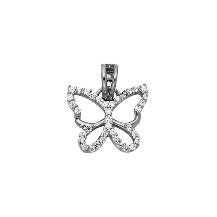 14K White Gold Cubic Zirconia Butterfly Pendant