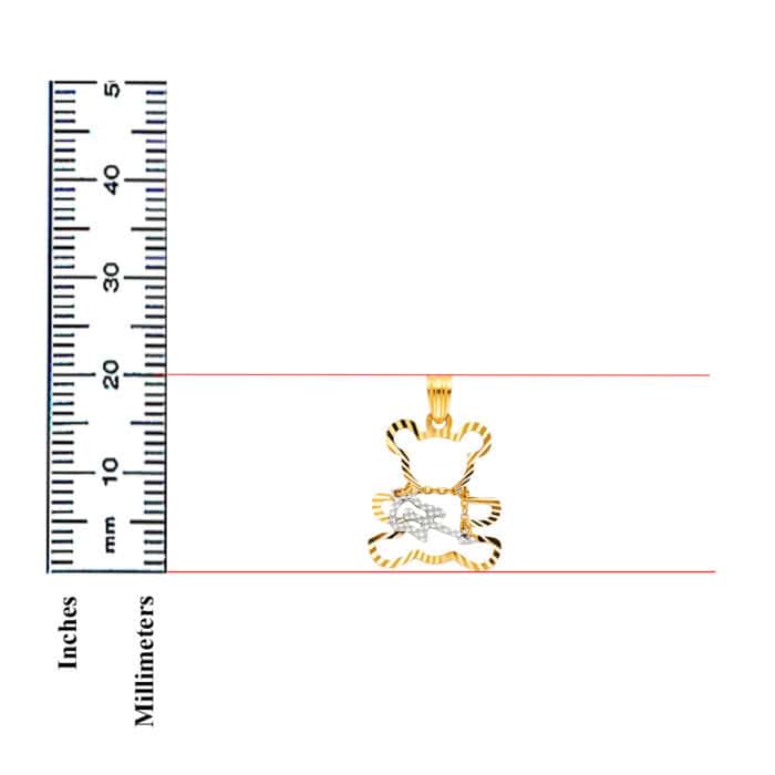 14K Two Tone Gold Playing Guitar Bear Pendant - Image 2