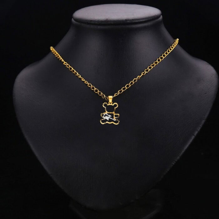 14K Two Tone Gold Playing Guitar Bear Pendant - Image 3