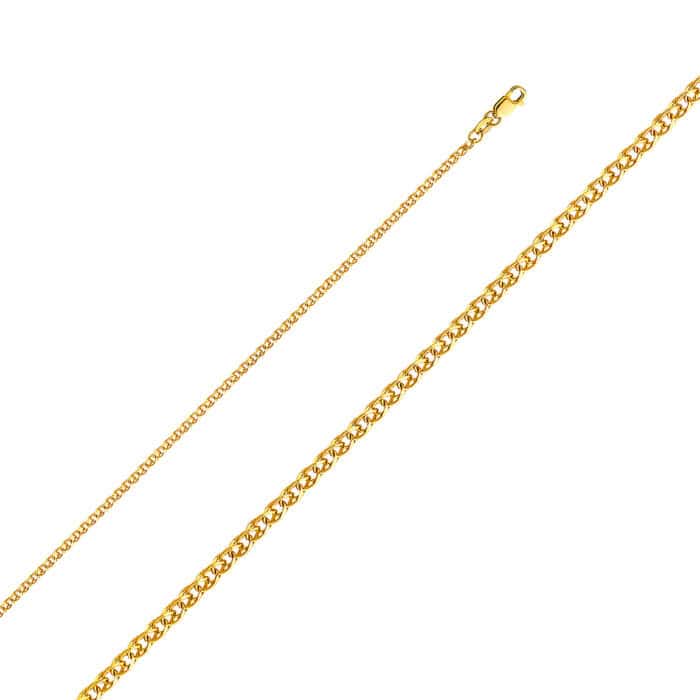 14K Yellow Gold 2 mm Flat Open Wheat Chain