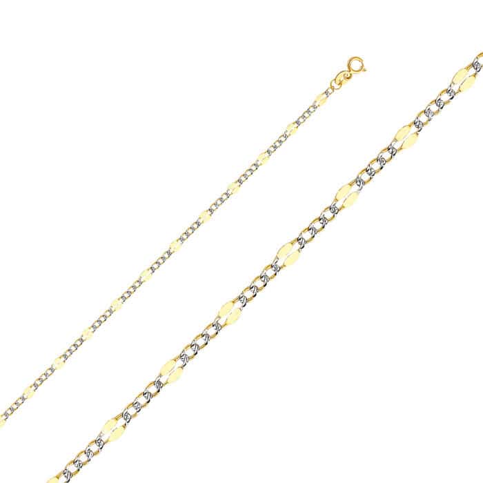 14K Two Tone Gold 3.2 mm Stamped Figaro 3+1 WP Chain