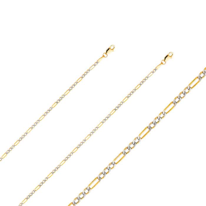 14K Two Tone Gold  2.5 mm  Hollow Figaro 3+1 WP Chain - Image 3