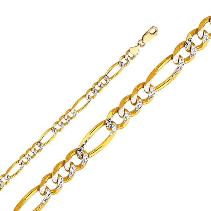 14K Yellow Gold 6.9 mm Figaro 3+1 WP Chain