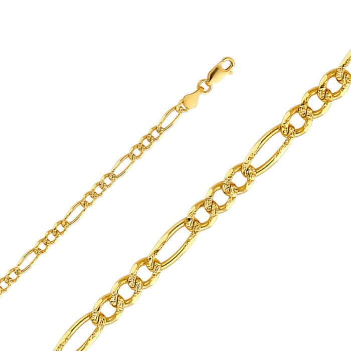 14K Yellow Gold  4 mm  Figaro 3+1 Pave Chain - Image 2