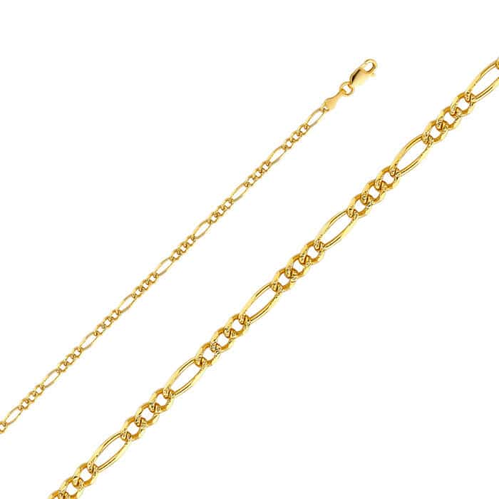 14K Yellow Gold  3.1 mm  Figaro 3+1 Pave Chain