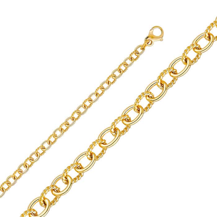 14K Yellow Gold 6.4 mm Assorted Handmade Bracelet Chain