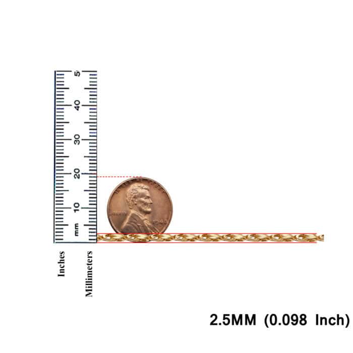 14K Yellow Gold 2.5 mm Hollow Square Byzantine - Image 3