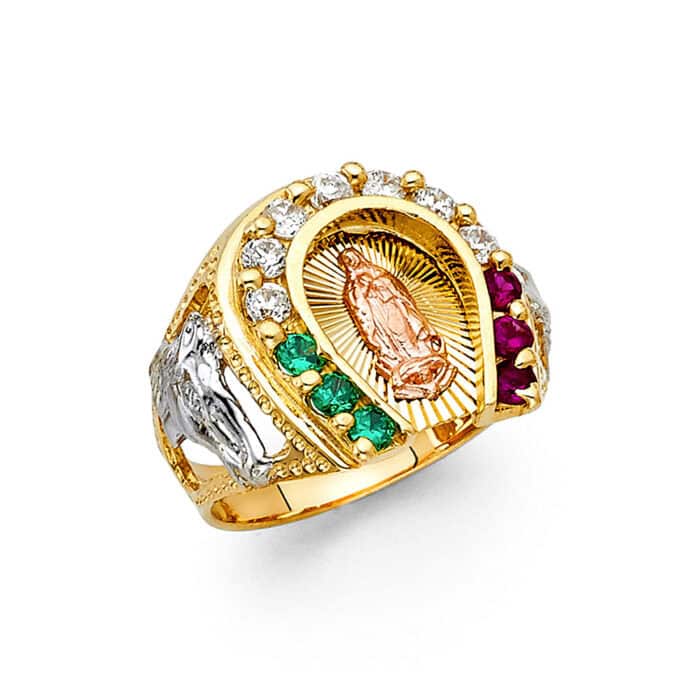 14K Tri Color Gold Cubic Zirconia Men's Ring