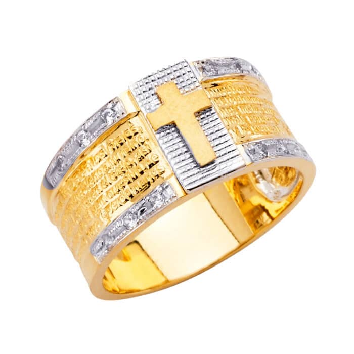 14K Two Tone Gold Lord's Prayer's Cubic Zirconia Ring