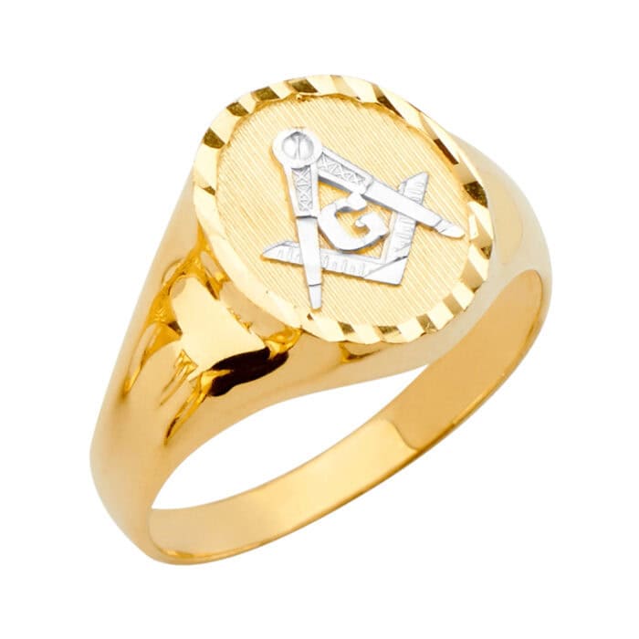 14K Yellow Gold Round Men's Ring w/Masonic