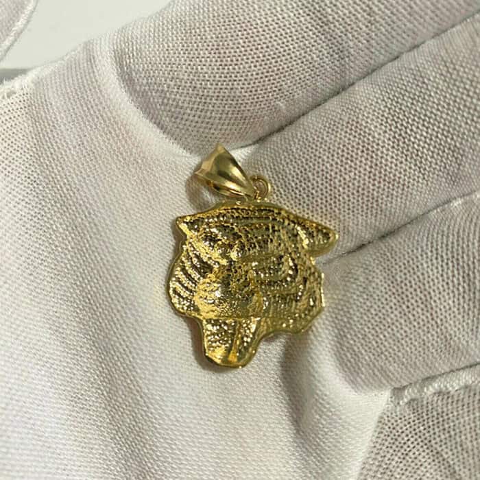14K Solid Yellow Gold Tiger Head Pendant - Face Dia Cut Necklace Charm Men Women - Image 3