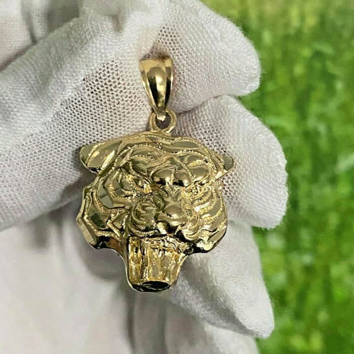 14K Solid Yellow Gold Tiger Head Pendant - Face Dia Cut Necklace Charm Men Women
