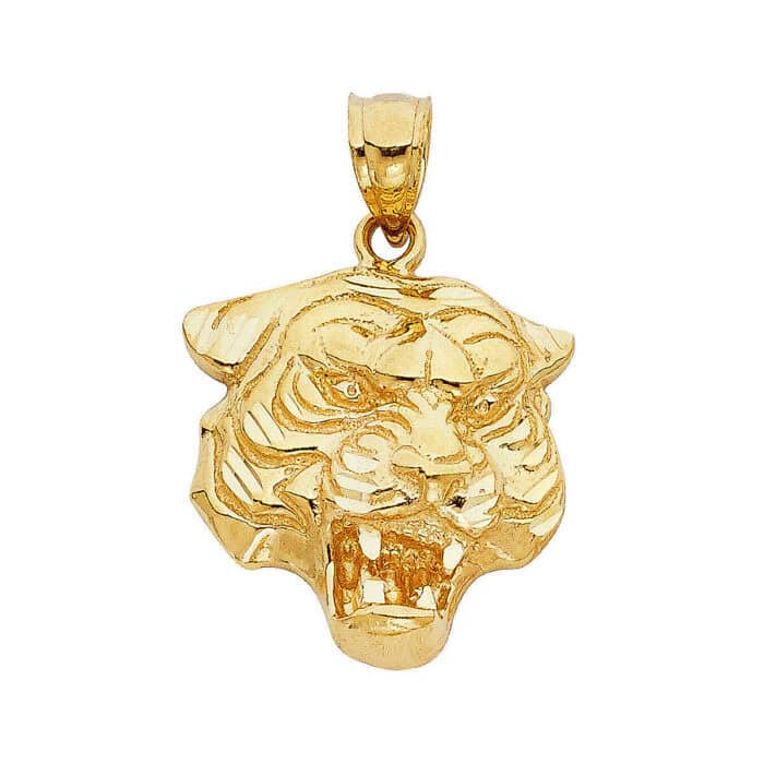 14K Solid Yellow Gold Tiger Head Pendant - Face Dia Cut Necklace Charm Men Women - Image 7