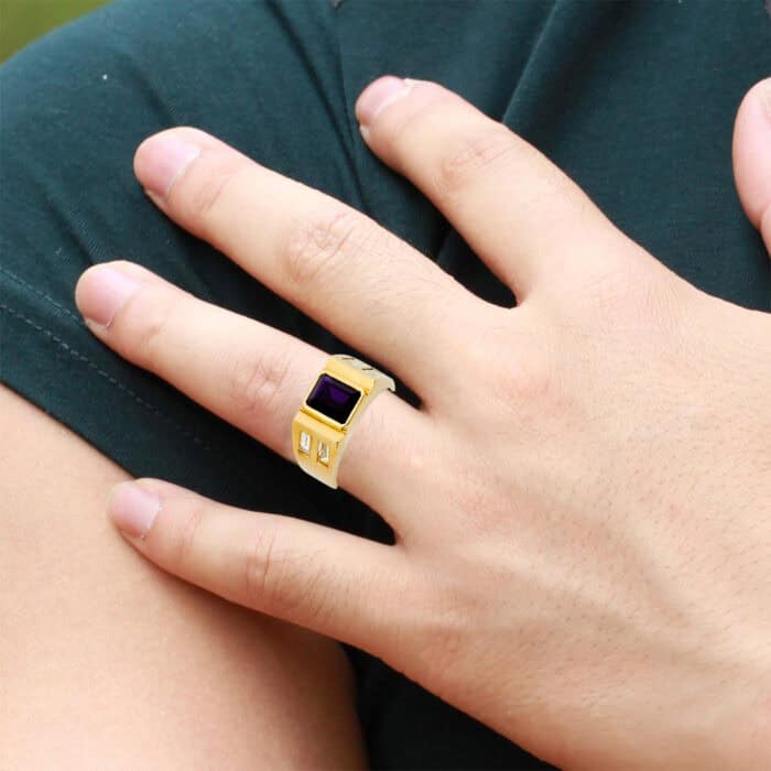 14K Yellow Gold Cubic Zirconia Men's Ring - Image 2
