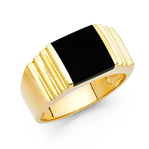 14K Yellow Gold Onyx Men's Ring