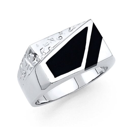14K White Gold Onyx Men's Ring