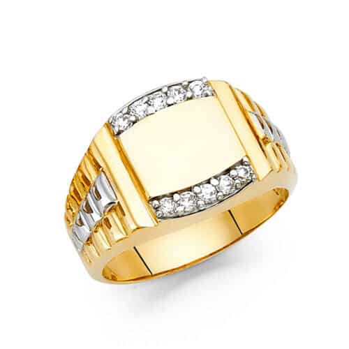14K Two Tone Gold Cubic Zirconia Men's Ring