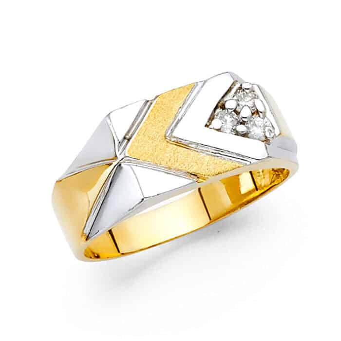 14K Two Tone Gold Cubic Zirconia Men's Ring