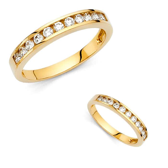 14K Yellow Gold Cubic Zirconia Ladies Wedding Band - Image 3