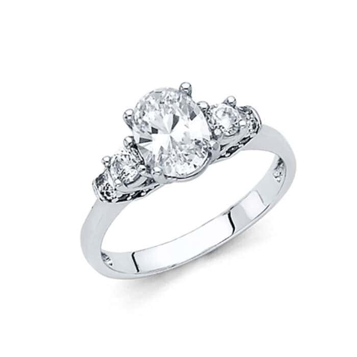 14K White Cubic Zirconia Round Shape Stone Engagement Ring