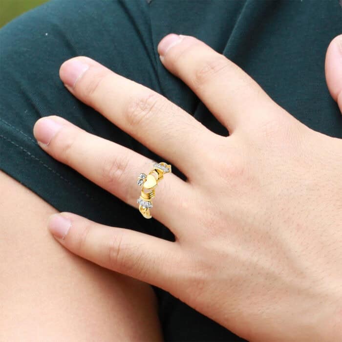 14K Yellow Gold Cubic Zirconia Claddagh Ring - Image 2
