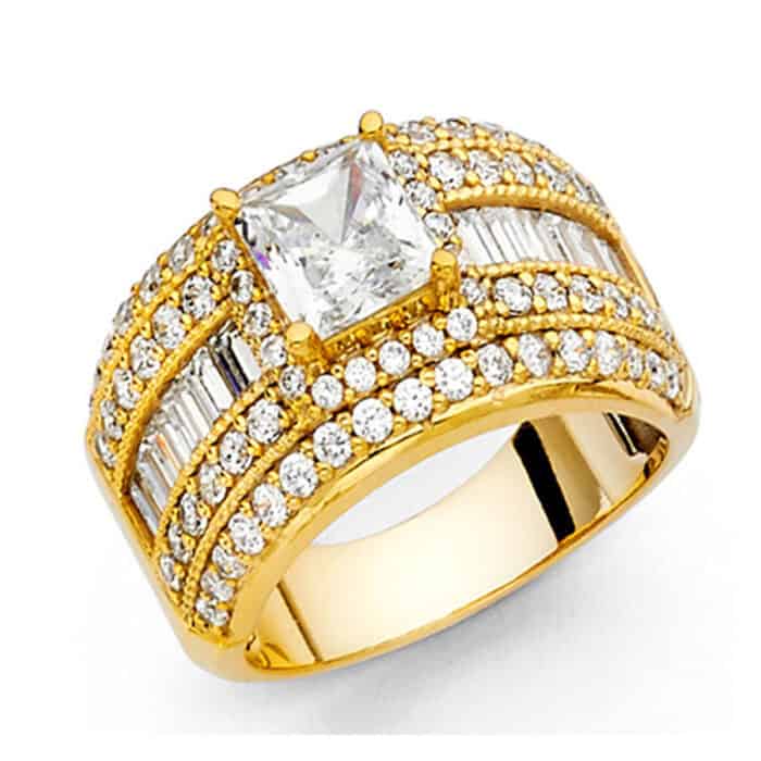 14K Yellow Gold Princess Stone  Cubic Zirconia Engagement Ring