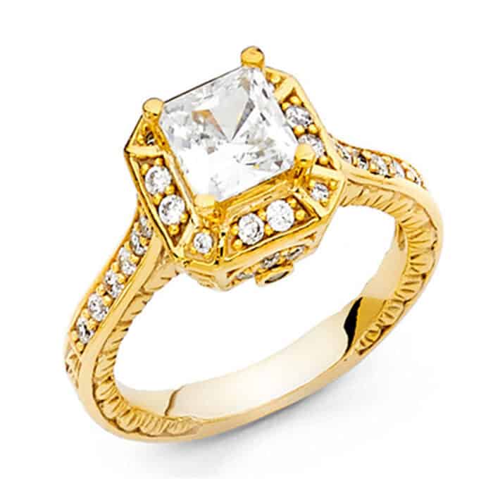 14K Yellow Gold Cubic Zirconia Princess  Stone  Engagement Ring