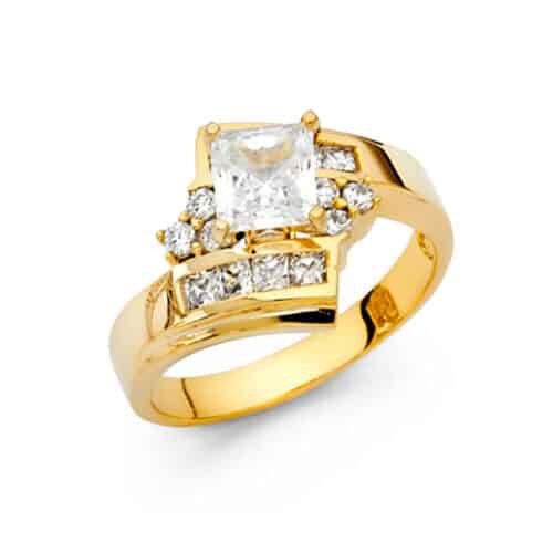 14K Yellow Gold Cubic Zirconia Princess Stone  Engagement Ring
