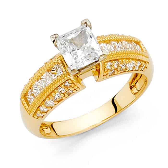 14K Yellow Gold Cubic Zirconia Princess Stone  Engagement Ring