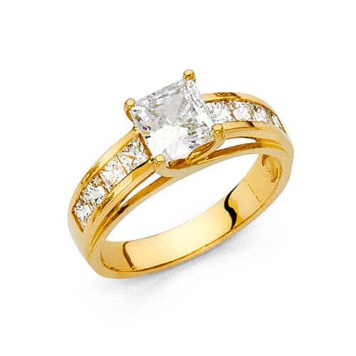 14K Yellow Gold Cubic Zirconia Princess Stone  Engagement Ring