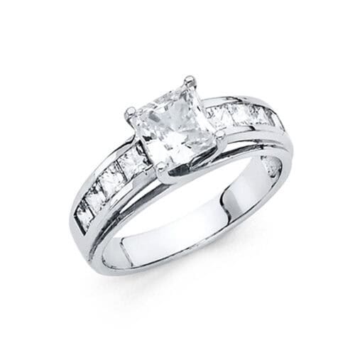 14K White Gold Cubic Zirconia Princess Stone  Engagement Ring