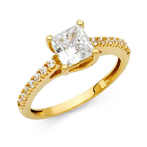 14K Yellow Gold Cubic Zirconia Princess Stone  Engagement Ring