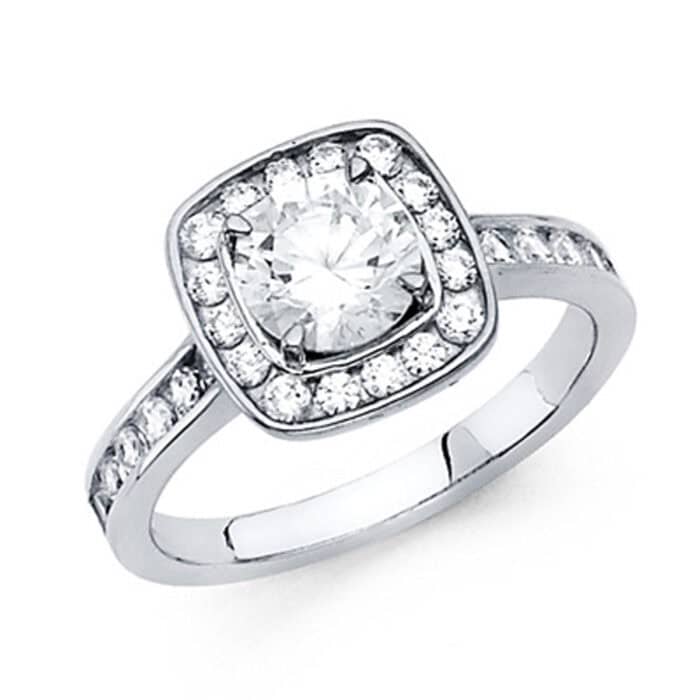 14K White Gold Round Stone  1 carat Cubic Zirconia Engagement Ring