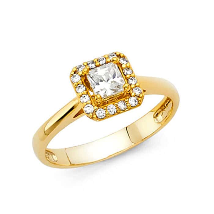 14K Yellow Gold Cubic Zirconia 0.5 carat Princess Stone Engagement Ring