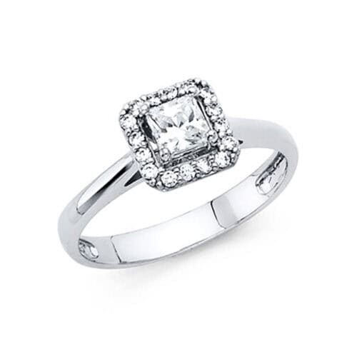 14K White Gold Cubic Zirconia Princess Stone  0.5 carat Engagement Ring